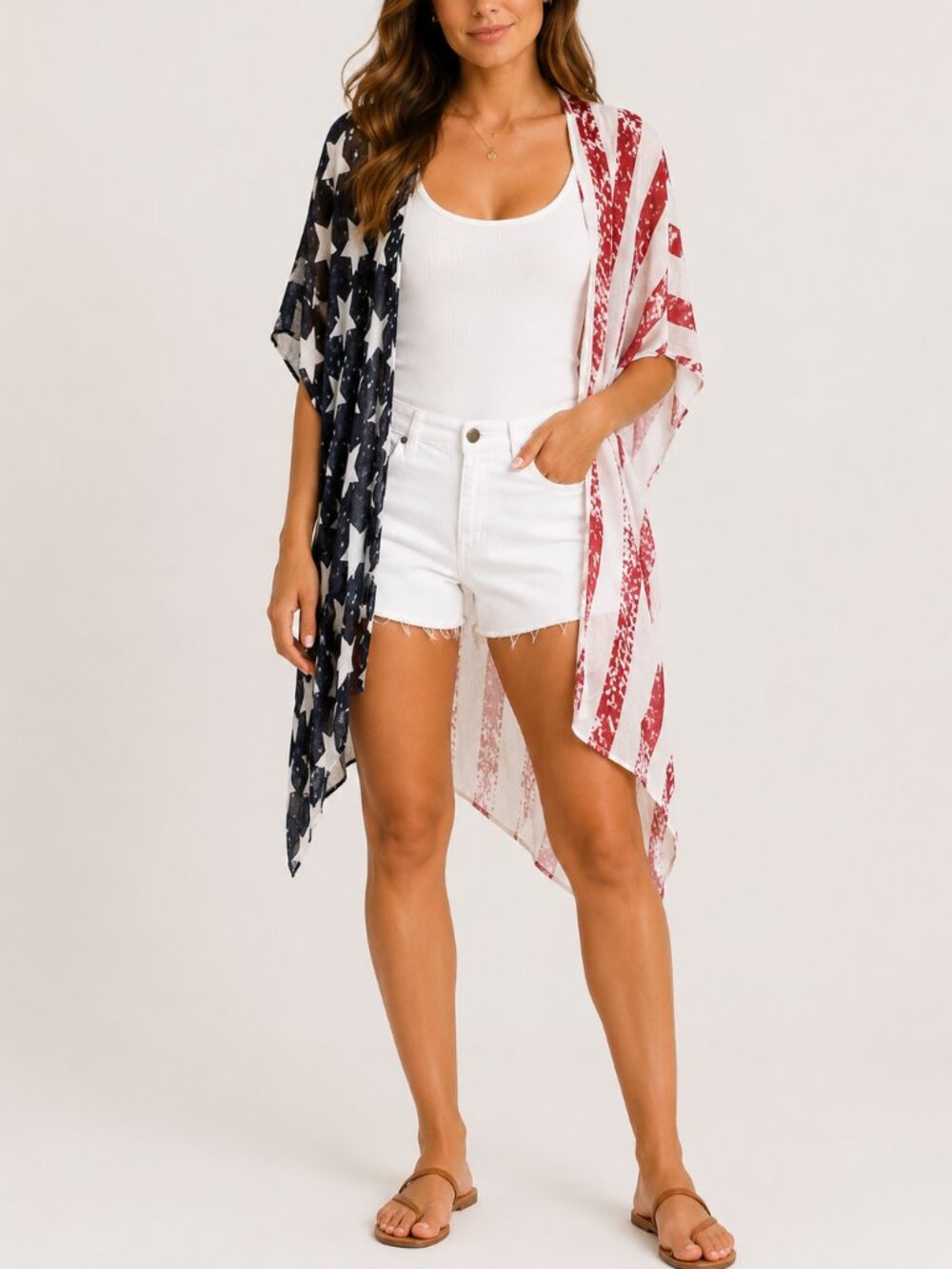 Modena American Flag Kimono Patriotic USA Duster One Size Americana